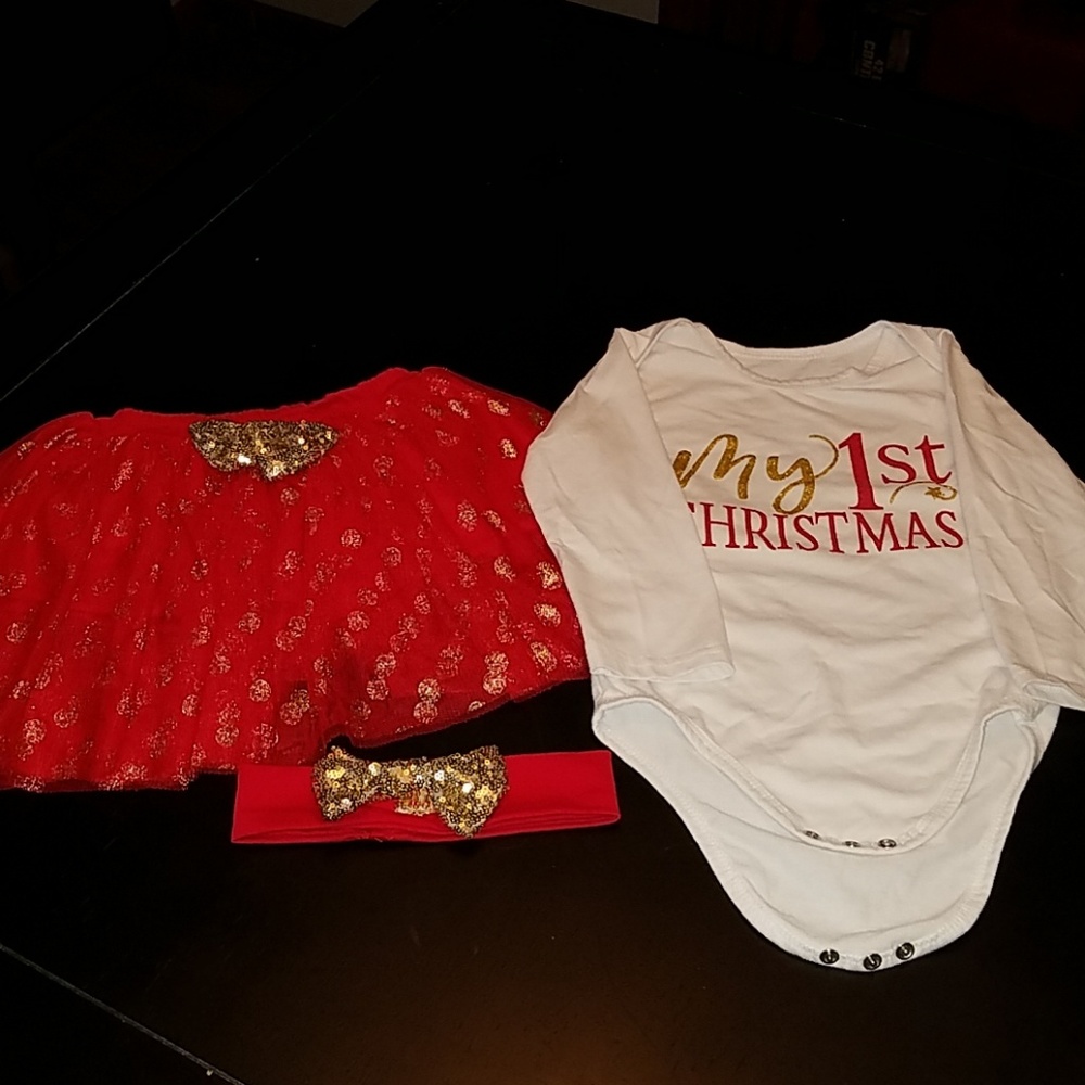 My 1st Christmas onesie, skirt and headband